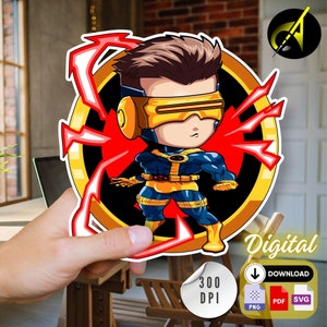 Chibi Xmen Cyclops Digital Instant Download Clipart Marvel Superhero SVG PNG para Camiseta Pôster Caneca Adesivo Impressão para Convite de Aniversário Presente
