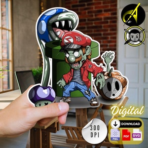 Zombie Mario Clipart, Super Mario Zombie SVG, Halloween Mario Design, Arte Digital para Cricut, Imprimível Zombie Mario Bros