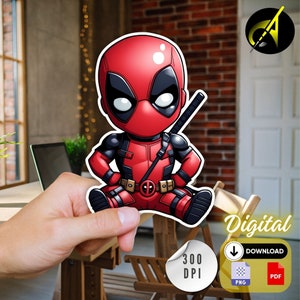 Chibi Deadpool Digital Sticker Clipart, Dead-pool X-Men PDF PNG, Wolverine Deadpool Digital Download
