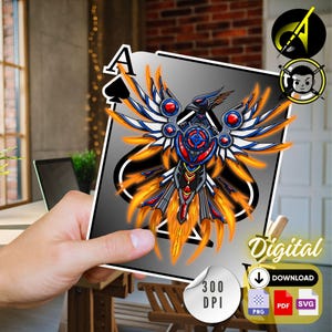 Spade Ace Mecha Phoenix Clipart, conception de cartes à jouer PNG SVG, art de la carte Cyberpunk, téléchargement numérique pour T-shirts, posters et plus