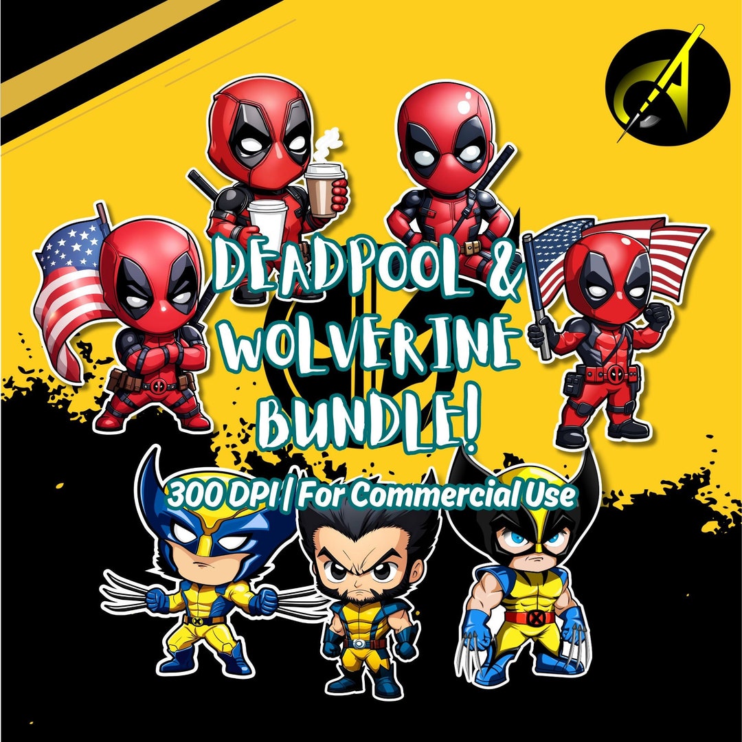 Chibi Deadpool & Wolverine Digital Clipart, Dead-pool Wolverine ...
