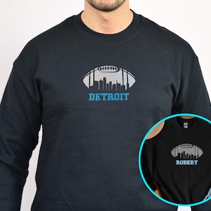 Custom Detroit City Football Embroidered Sweatshirt – Personalized Name Pullover – Detroit Football Fan Gift – Custom Embroidery