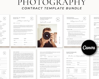 Pacchetto di modelli di contratto per clienti di fotografia, moduli di accordo di fotografia, accordo del cliente, contratto per fotografi, modello Canva