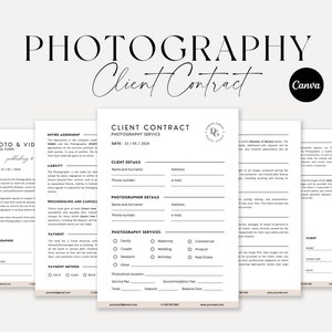 Photography Client Contract Template, Photography Forms, Editable Client Agreement, Contract for Photographers, Canva Template