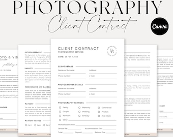 Photographer Contract Template, Photography Forms, Editable Client Agreement, Contract for Photographers, Canva Templates