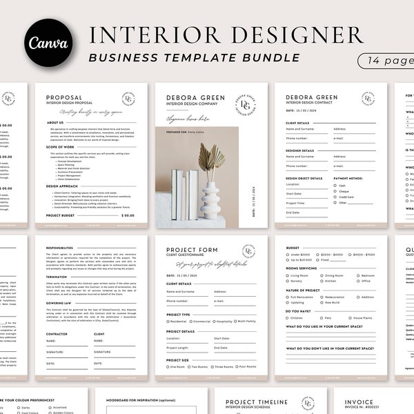 Interior Designer Contract Template, Editable Service Contract, Designer Business Agreement, Interior Design Invoice, Contract Forms Canva