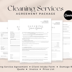 Cleaning services BUNDLE, 6 Editable Cleaning business forms, Agreement contract, Client intake form, Damage report, Residential price list