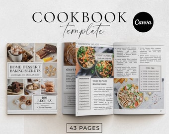 Plantilla de libro de cocina / Plantilla de libro de recetas editable / Libro electrónico de recetas imprimible / Plantillas Canva