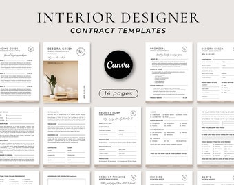 Interior Designer Client Contract Template, Service Contract, Minimalist Business Agreement, Interior Design Invoice, Canva Template