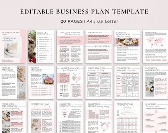 Editable Business Plan Template, Printable Business Planner, Business Plan Workbook, Marketing Plan, Canva Template, Start Up Business Plan