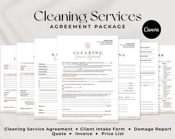 Cleaning Service Agreement BUNDLE | 6 Editable Cleaning business forms | Agreement contract | Client intake form | Damage report, Price list