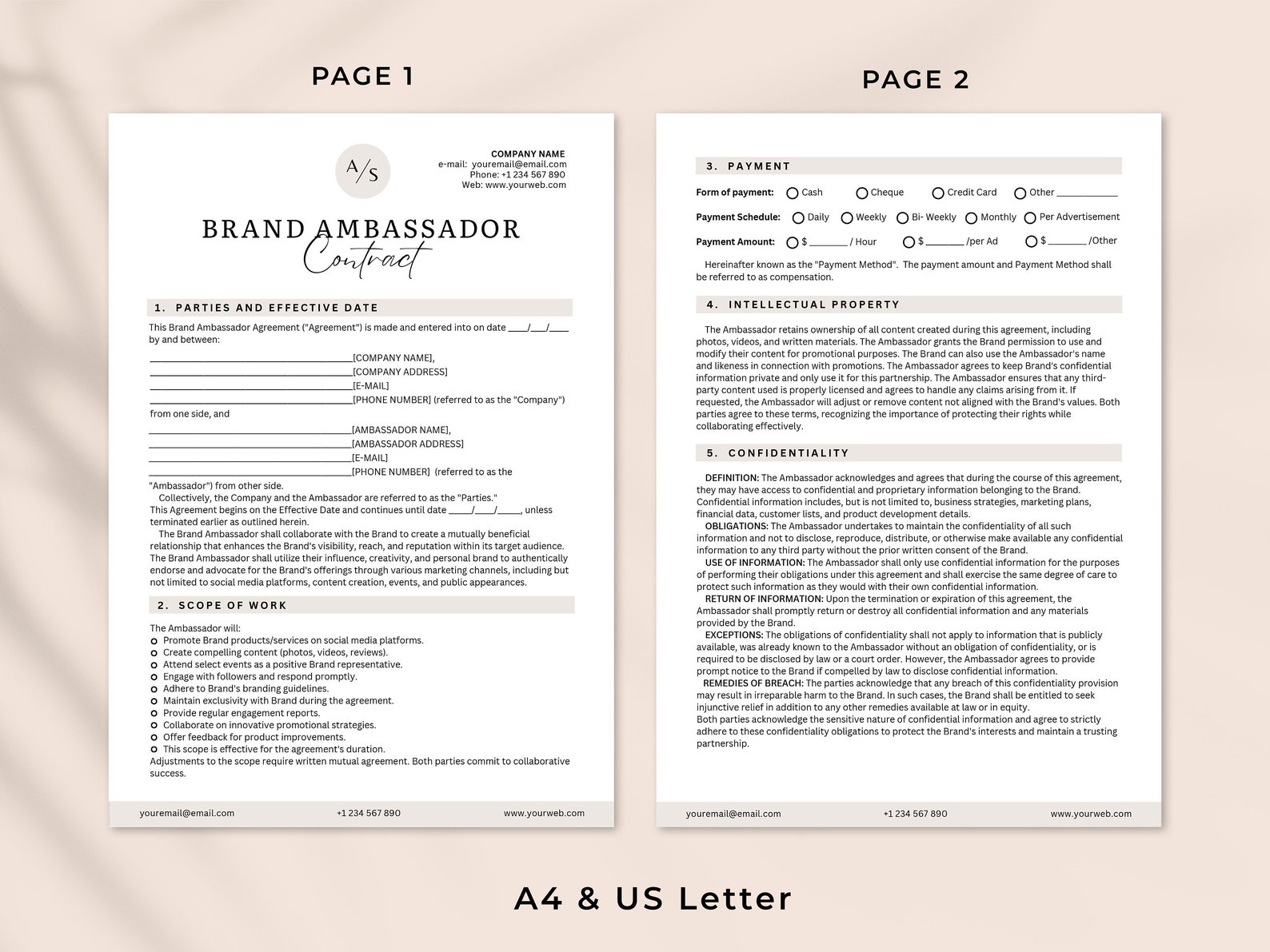 Editable Influencer Contract Template, Brand Ambassador Agreement Form ...