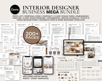 Interior Designer Contract/Agreement Template, Freelance Interior Designing Client Proposal Presentation, Intake Form, Schedule, CANVA 2