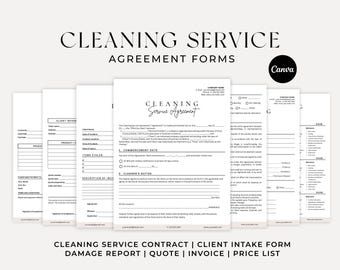 Cleaning services BUNDLE, 6 Editable Cleaning business forms, Agreement contract, Client intake form, Damage report, Residential price list