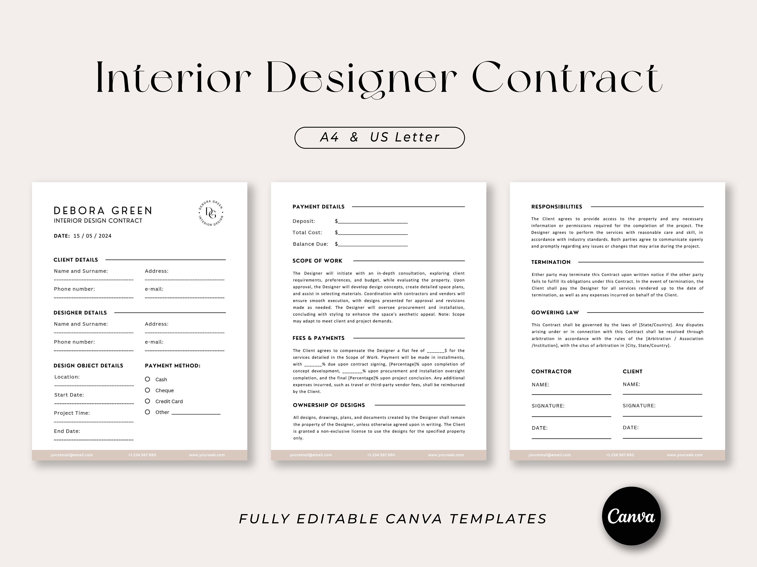 Designer Contract.pdf Interior Designer Client Contract Template, 9 Editable Designer ...