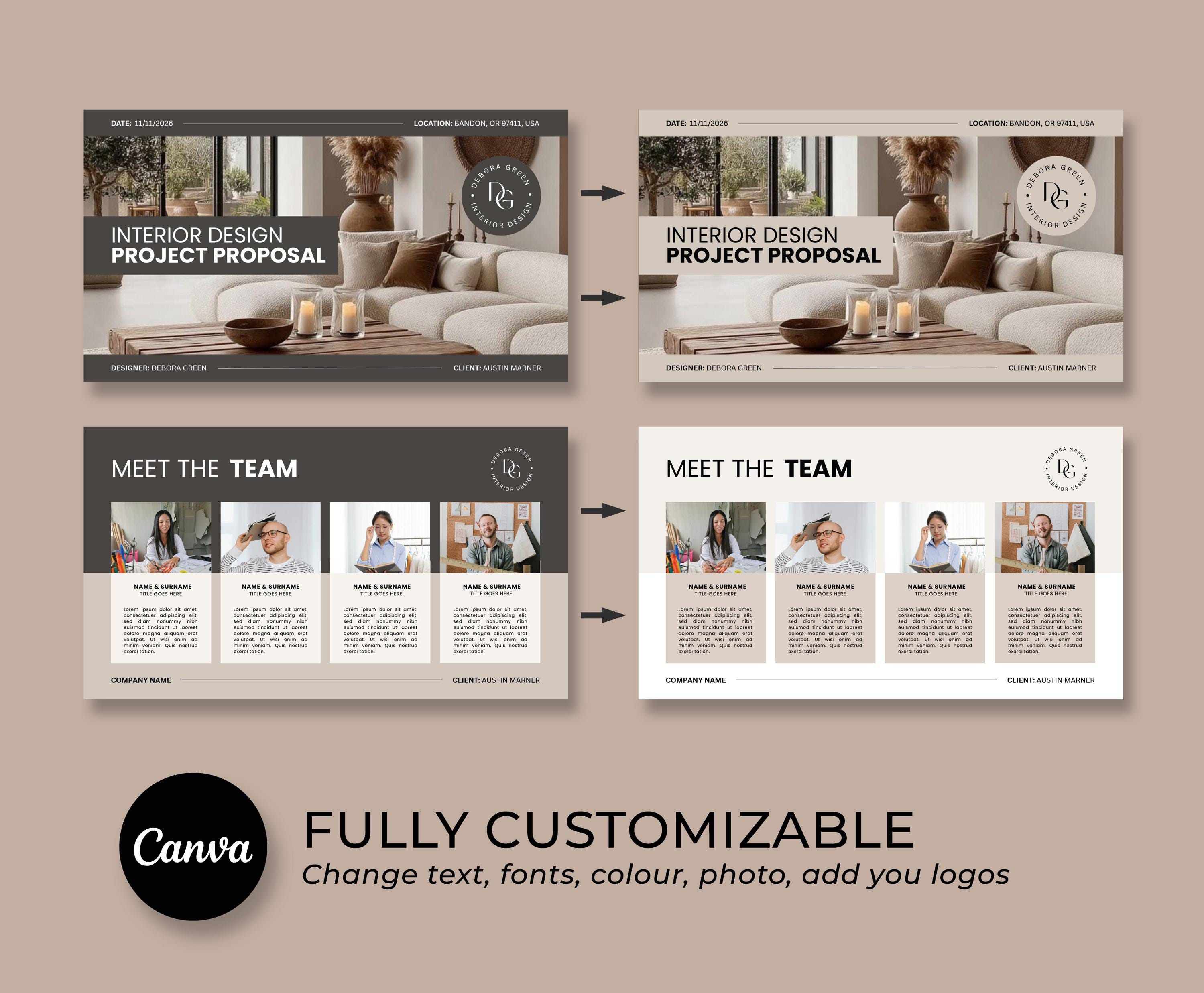 Interior Design Proposal Template, Editable Client Presentation, E ...