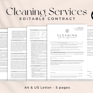 Editable Cleaning services Contract, Cleaning Agreement template, Client service contract, Commercial Residential agreements, Canva Template