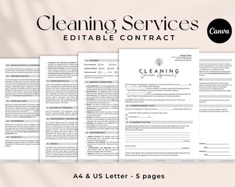 Editable Cleaning services Contract, Cleaning Agreement template, Client service contract, Commercial Residential agreements, Canva Template