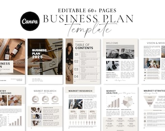 Editable Business Plan Template, Printable 61 Pages Workbook, Canva Digital Download