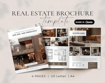 Luxury Real Estate Brochure Template, Property Listing Flyer, Realtor Marketing, House Brochure, Editable Canva