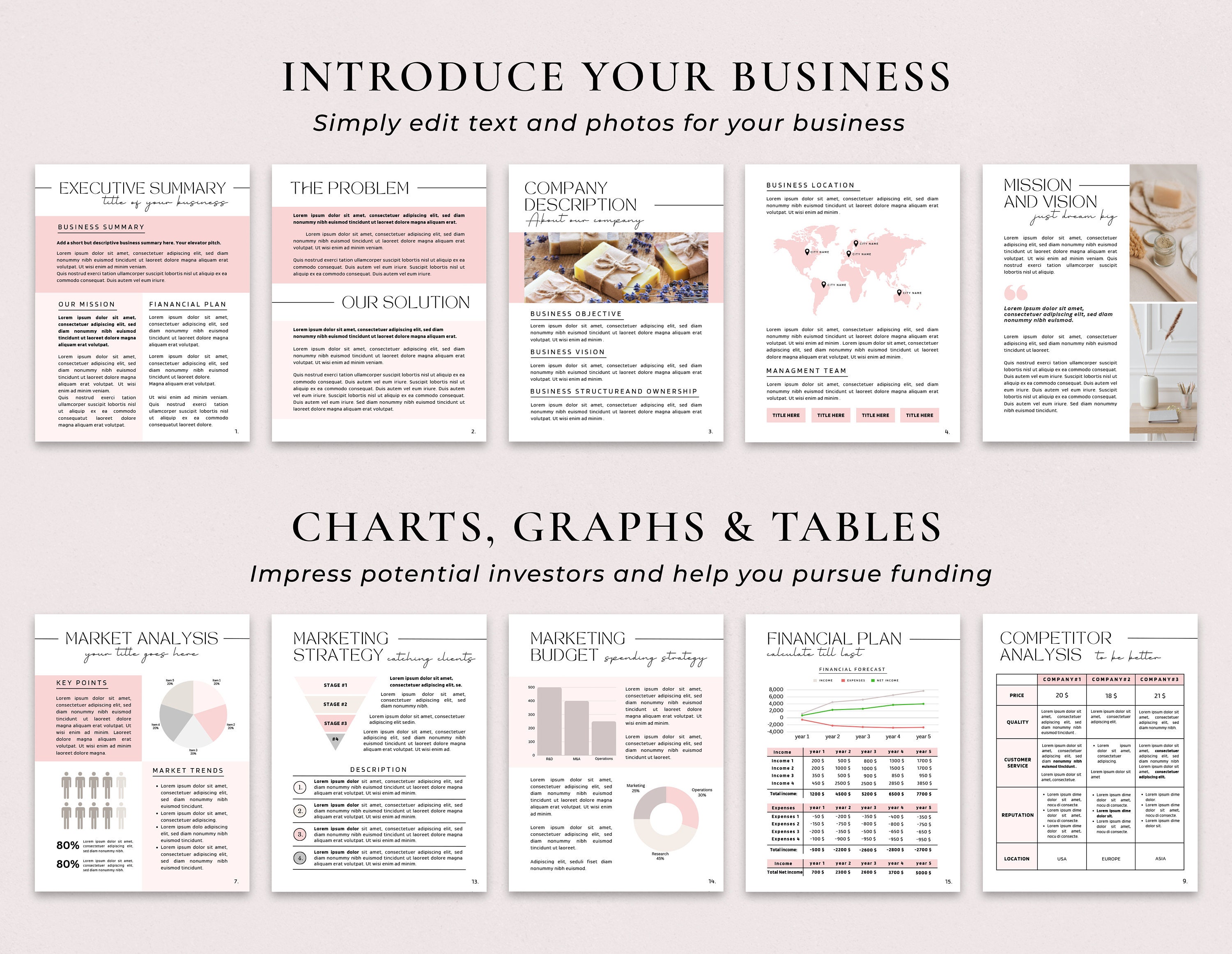 Editable Business Plan Template, Printable Business Planner, Business ...