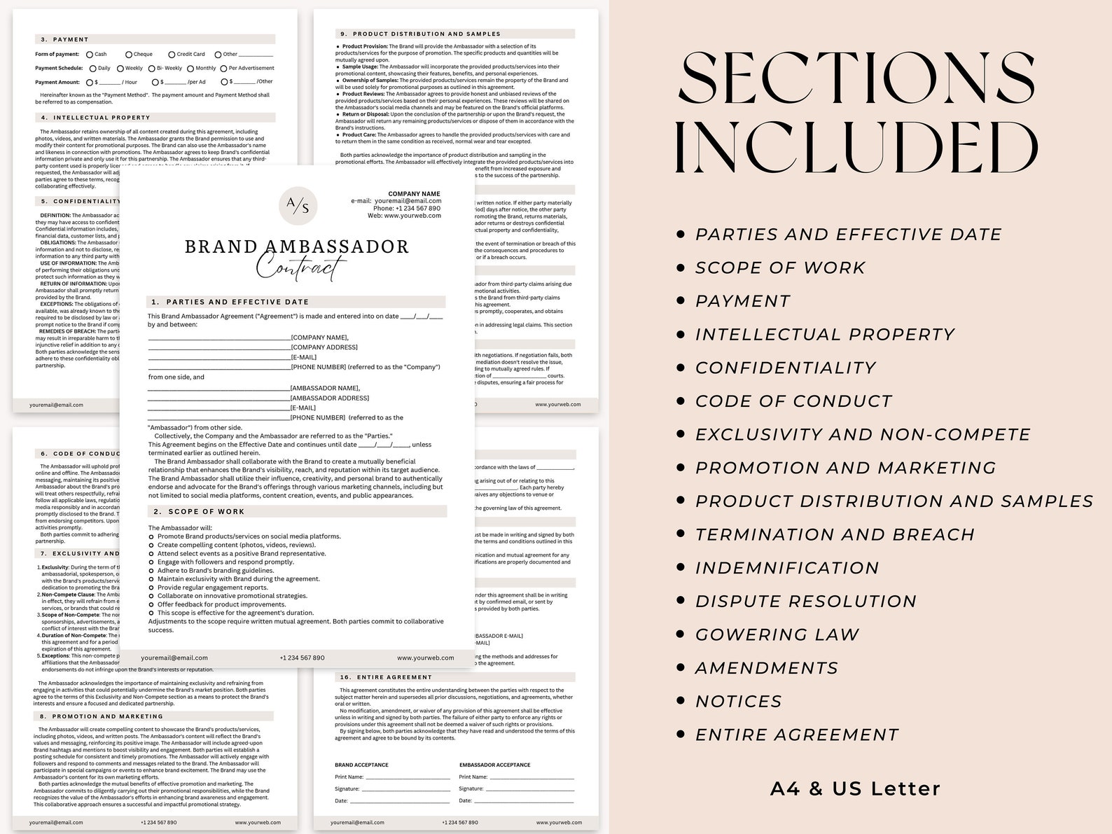 Editable Influencer Contract Template, Brand Ambassador Agreement Form ...