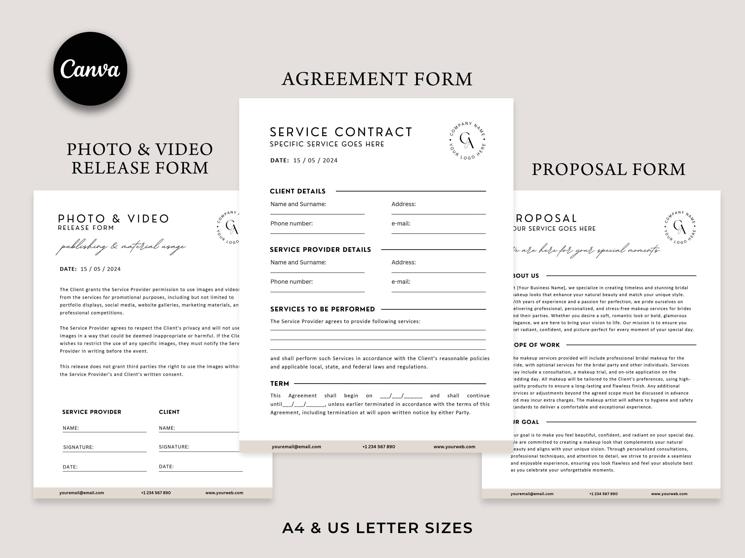 Printable Service Contract Templates, Editable Service Agreement ...