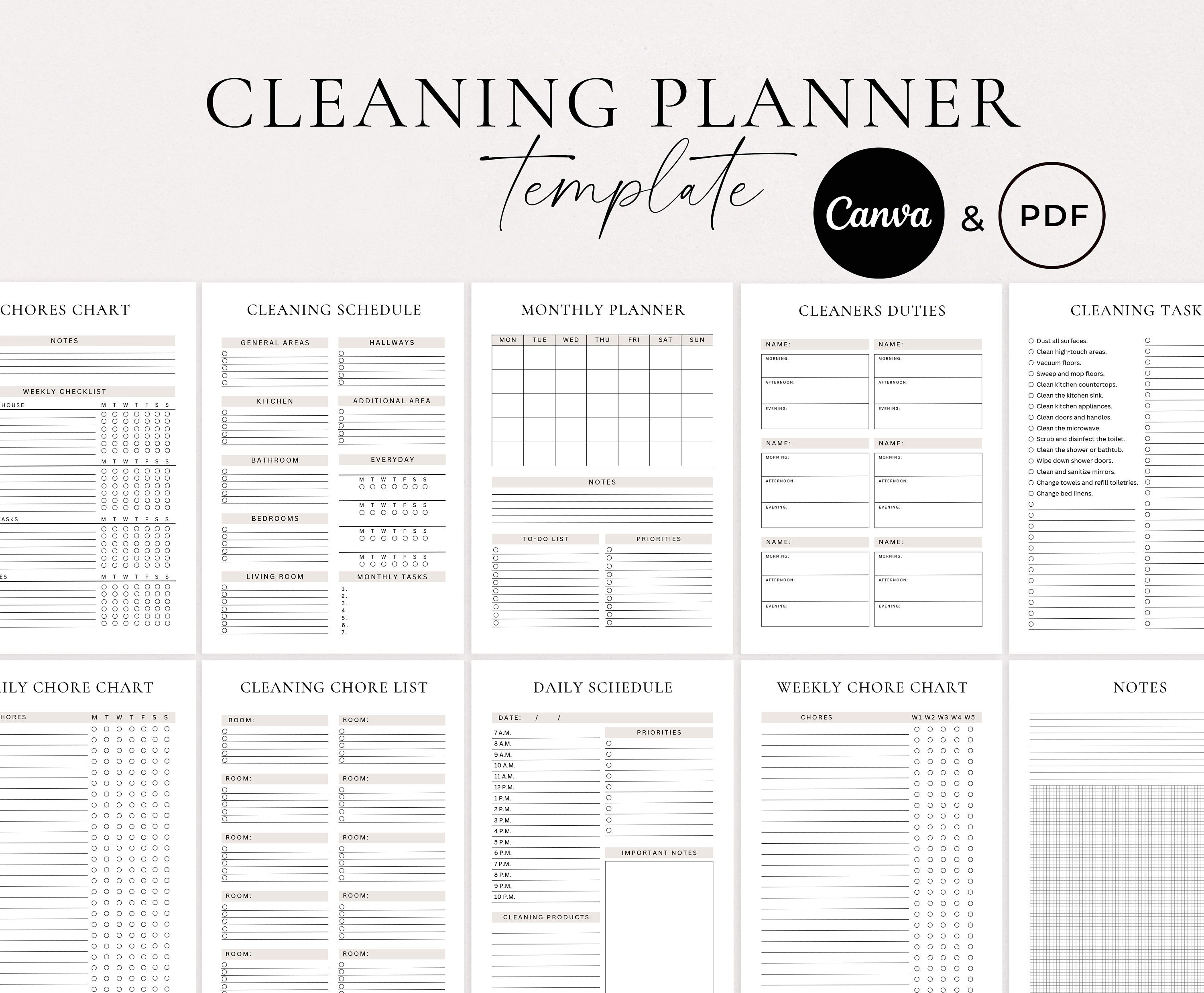 Cleaning Planner Template Cleaning Checklist Cleaning Schedule Cleaning Planner Template Cleaning Checklist Cleaning Schedule