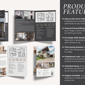May include: A brochure for a real estate company featuring a modern house with a gray exterior and a black roof. The brochure includes floor plans, interior and exterior features, and contact information. The text on the brochure reads "206 WE, SAN FRANCISCO".