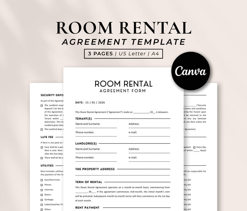 Room Rental Agreement Template, Editable Room Tenancy Agreement ...
