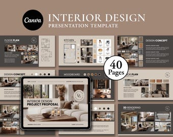 Interior Design Proposal Template, Editable Client Presentation, E-Design Moodboard Pack, Project Board for Designers, Canva Template