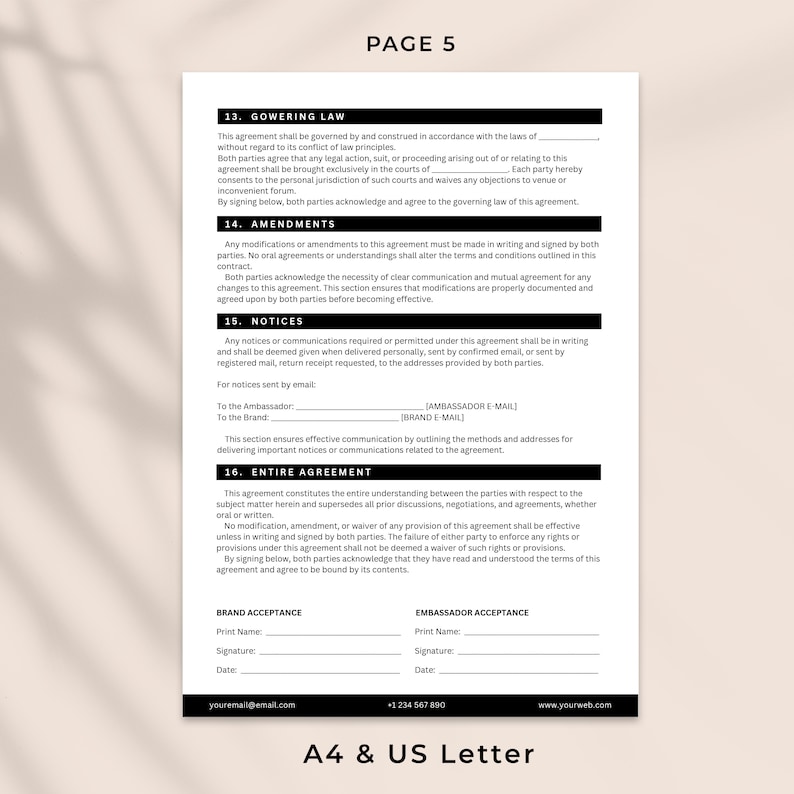 Editable Influencer Agreement Template Brand Ambassador Etsy