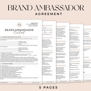 Editable Influencer Contract Template, Brand Ambassador Agreement Form ...