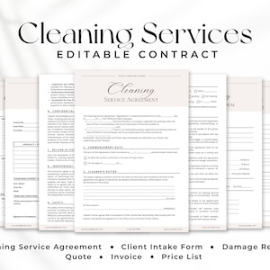 Cleaning services BUNDLE, 6 Editable Cleaning business forms, Agreement contract, Client intake form, Damage report, Residential price list
