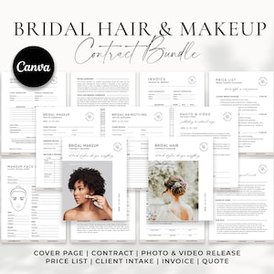 Bridal Makeup Artist Contract & Bridal Hair Contract Bundle, Wedding Hair and Makeup Forms, Bridal Hairstyling Service Agreement, Canva