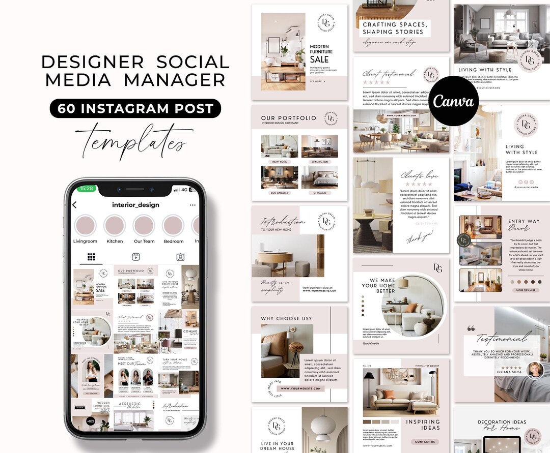 60 Instagram Post Templates, Interior Designer Posts, Instagram Feed ...