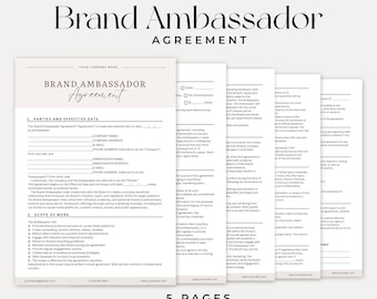 Editable Brand Ambassador Contract Template, Social Media Agreement, Influencer contract