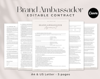 Professional Influencer Contract Template, Brand Ambassador Contract Form, Social Media Agreement, Social Media Service, CANVA Template