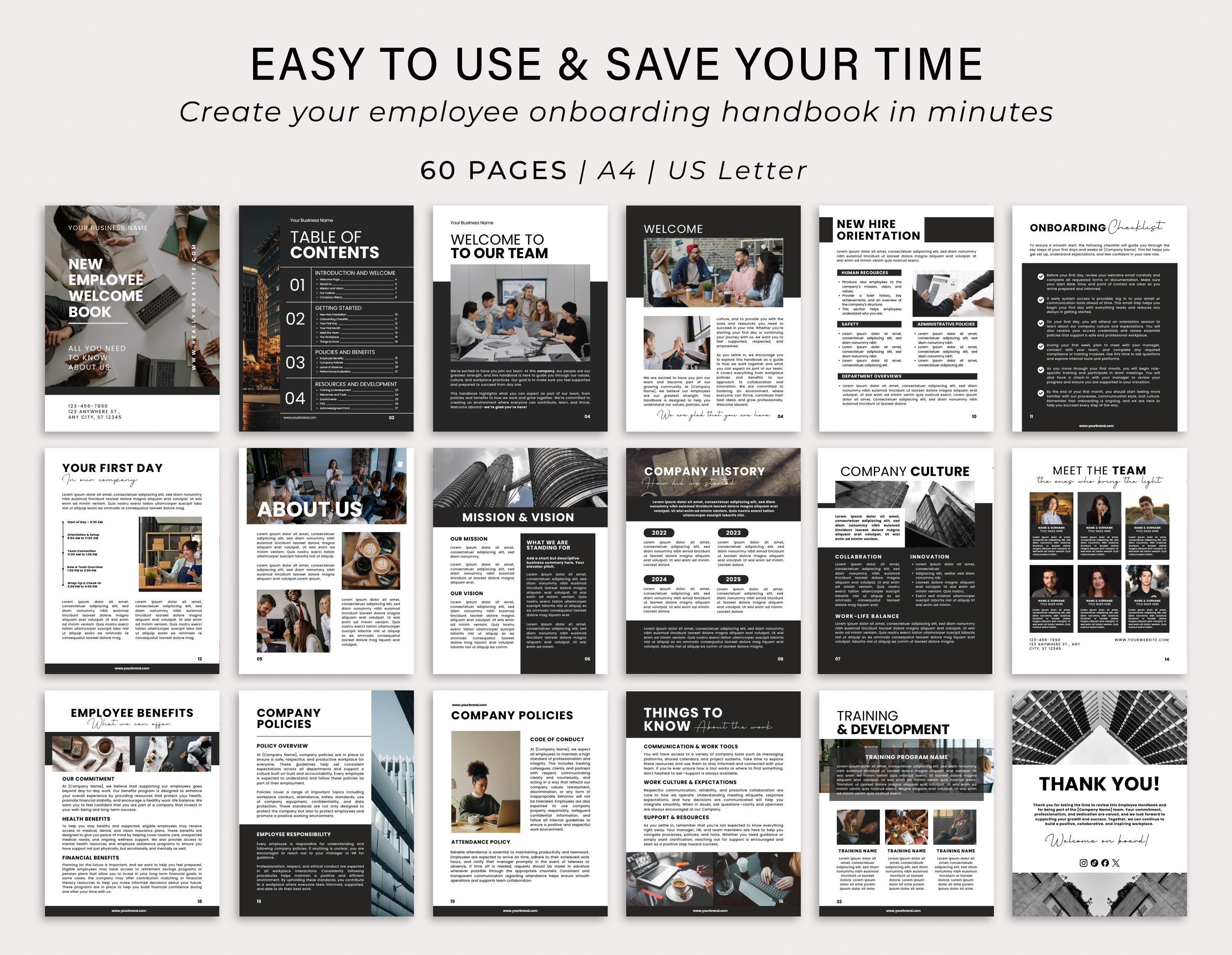 Employee Handbook Template, Training Manual, Welcome Packet, Employee ...