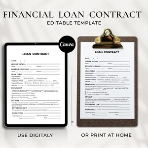 Printable Personal Loan Contract, Editable Loan Agreement Template ...