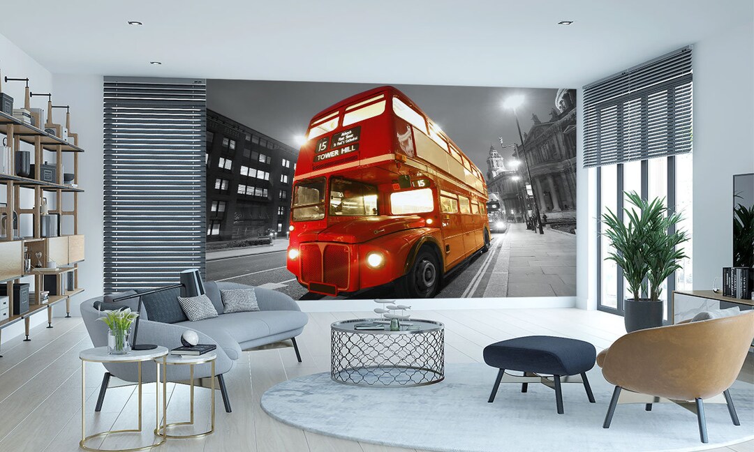 Red London Bus Wallpaper Mural Custom Made Wallpaper for Any Room Etsy