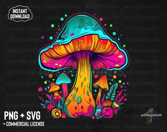 Colorful Mushroom Sublimation Design Download PNG Mushroom SVG Transparent Graphic for Printing, Trippy Design Commercial Use, Psychedelic