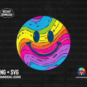 Trippy Tie Dye Smiley Face PNG SVG - Commercial Use (Digital Download)