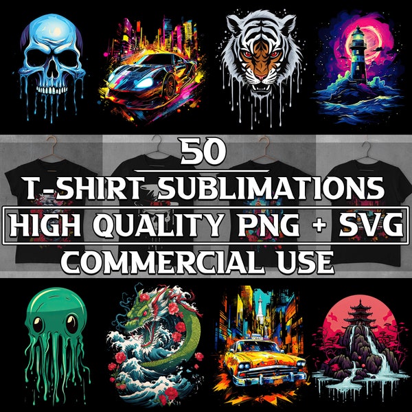 50 Exceptional, Vibrant T-Shirt Designs for Men, Women, and Kids – Commercial Use, T Shirt Design Sublimation Bundle, T Shirt PNG + SVG