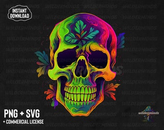 Calavera floral PNG: Diseño de sublimación colorido (licencia comercial)