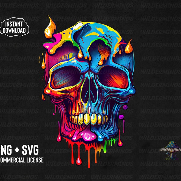 Skull T Shirt Design, PNG Digital Download Clip Art, Colorful Skull Graphic Design, Commercial Use, Digital File for Printing on tshirt