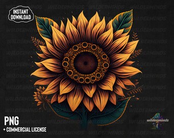 Sonnenblume PNG Design: Transparente Sublimationskunst (Digitaler Download)