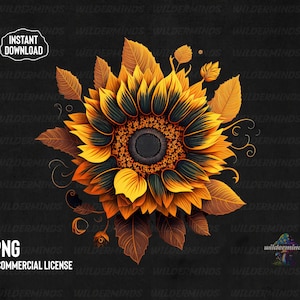 Yellow Sunflower Design With Transparent Background For printing on T-Shirts, Stickers, Posters. PNG Digital Download/Digital Art Print