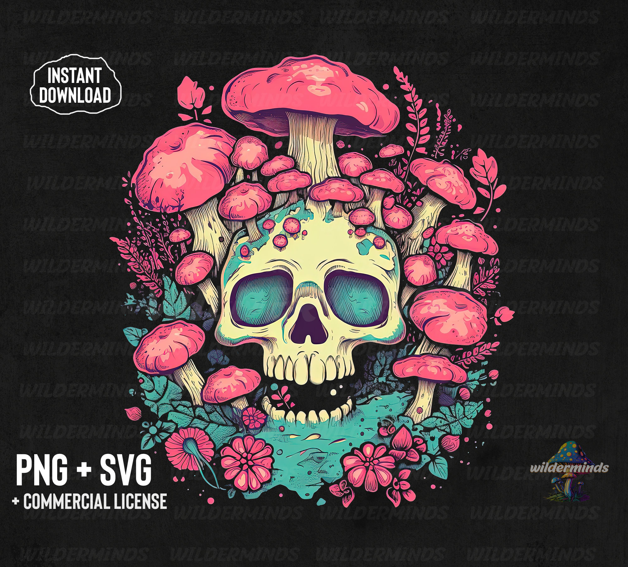 Pink Mushroom Skull PNG Download Digital Download Clip Art, Skull
