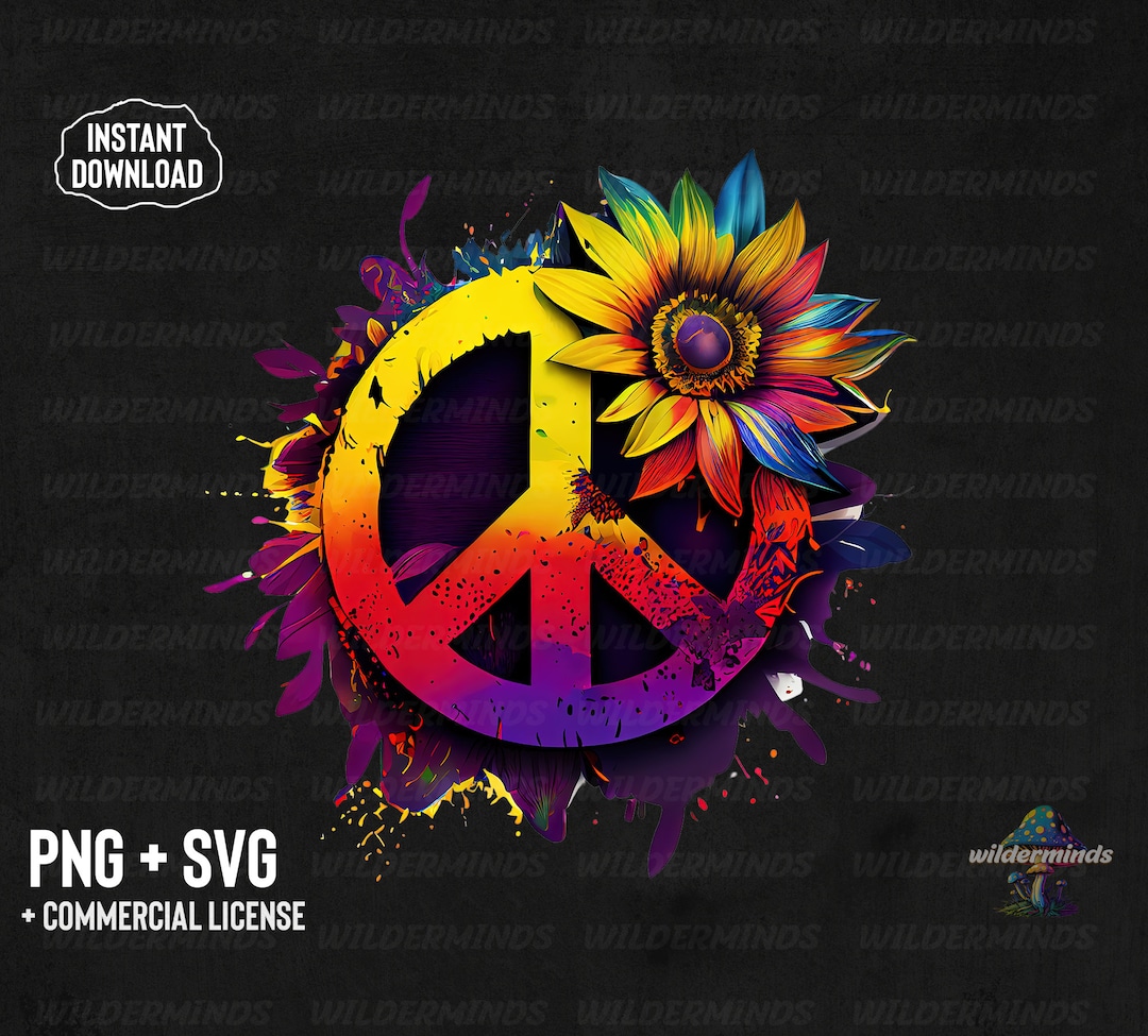 Hippie Sunflower Peace Sign PNG Download for Printing, Hippie Soul